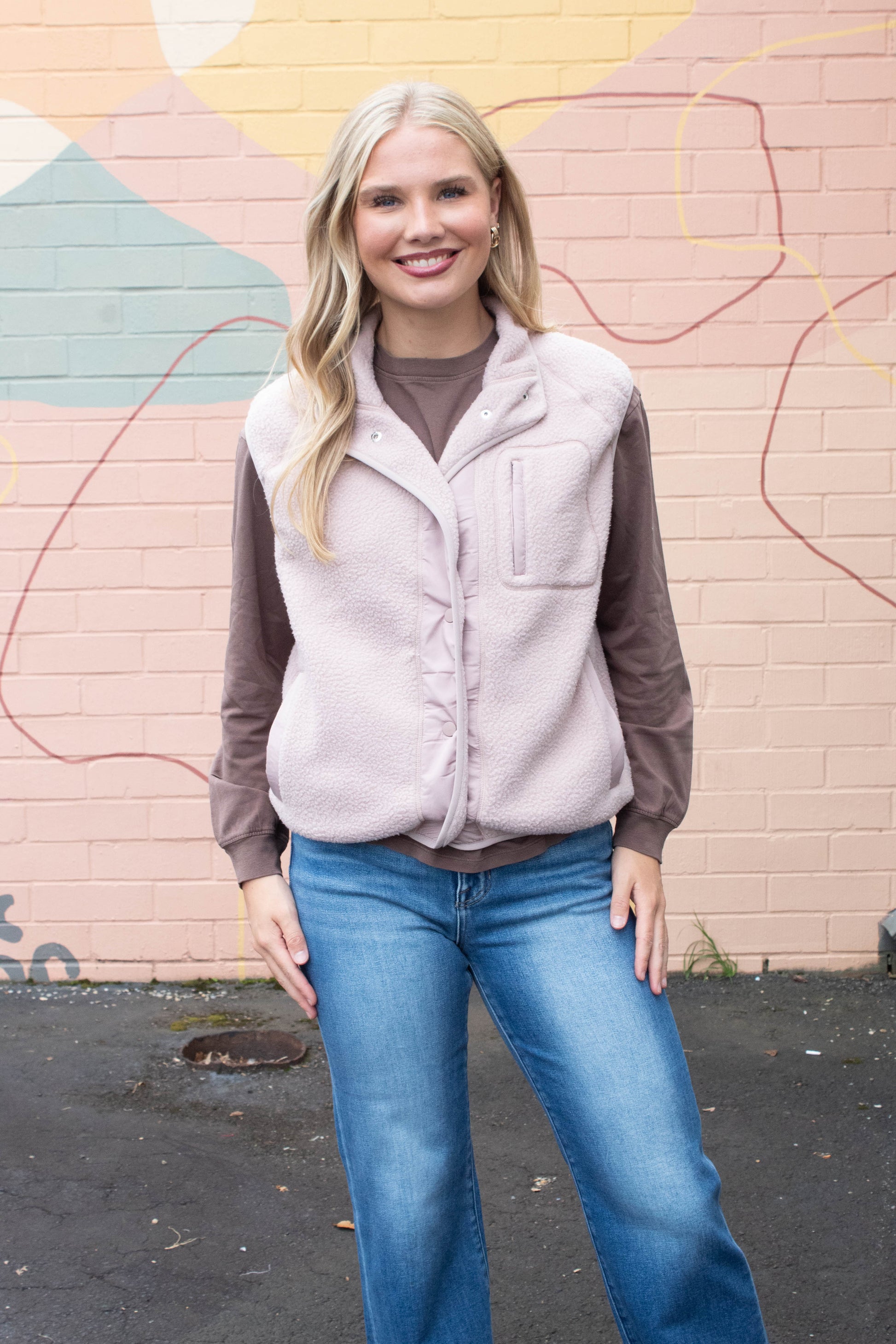 Be Cool Elena Fleece Button Up Vest, Blush