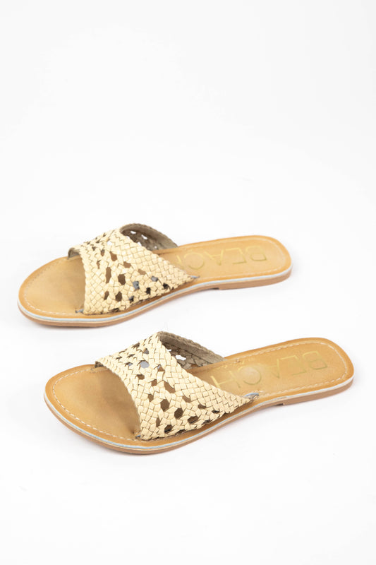  Dorset Leather Weave Slide On Sandal, Ivory | Beach By Matisse