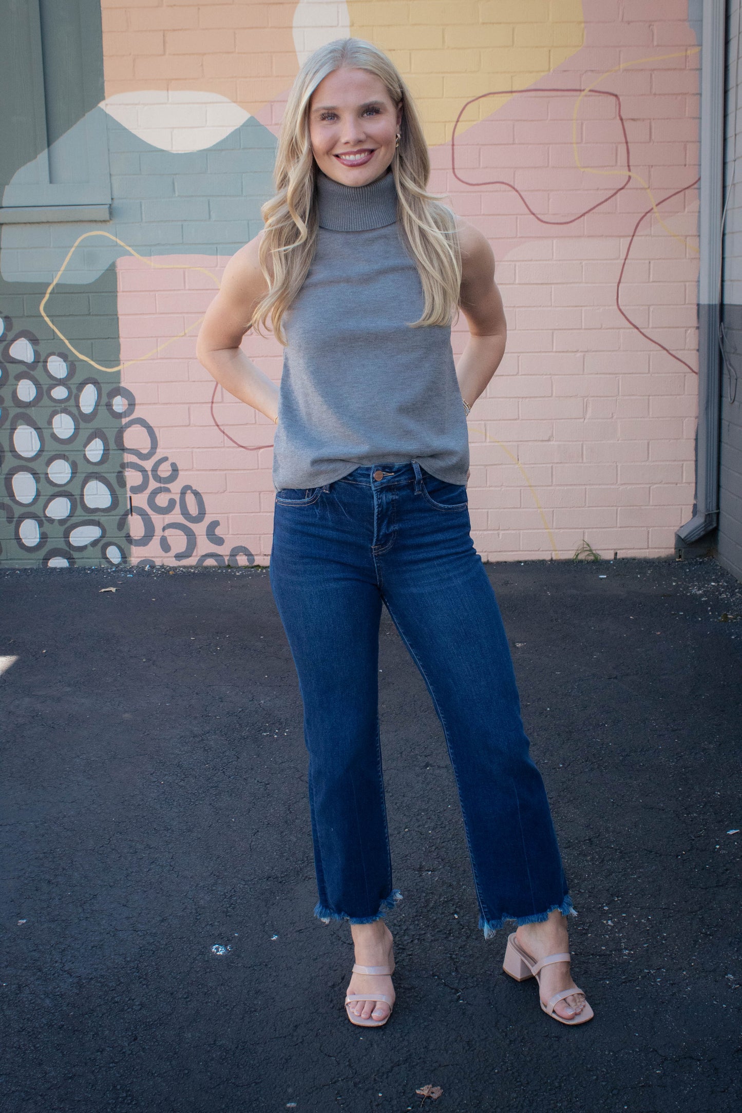  Zoe Sleeveless Turtle Neck Top, Heather Grey