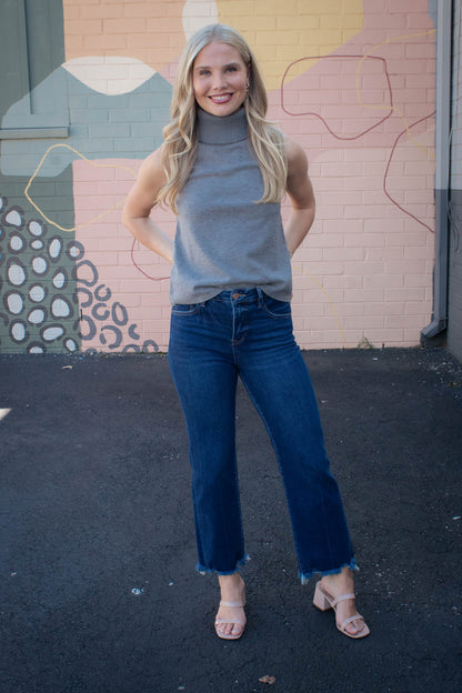  Zoe Sleeveless Turtle Neck Top, Heather Grey