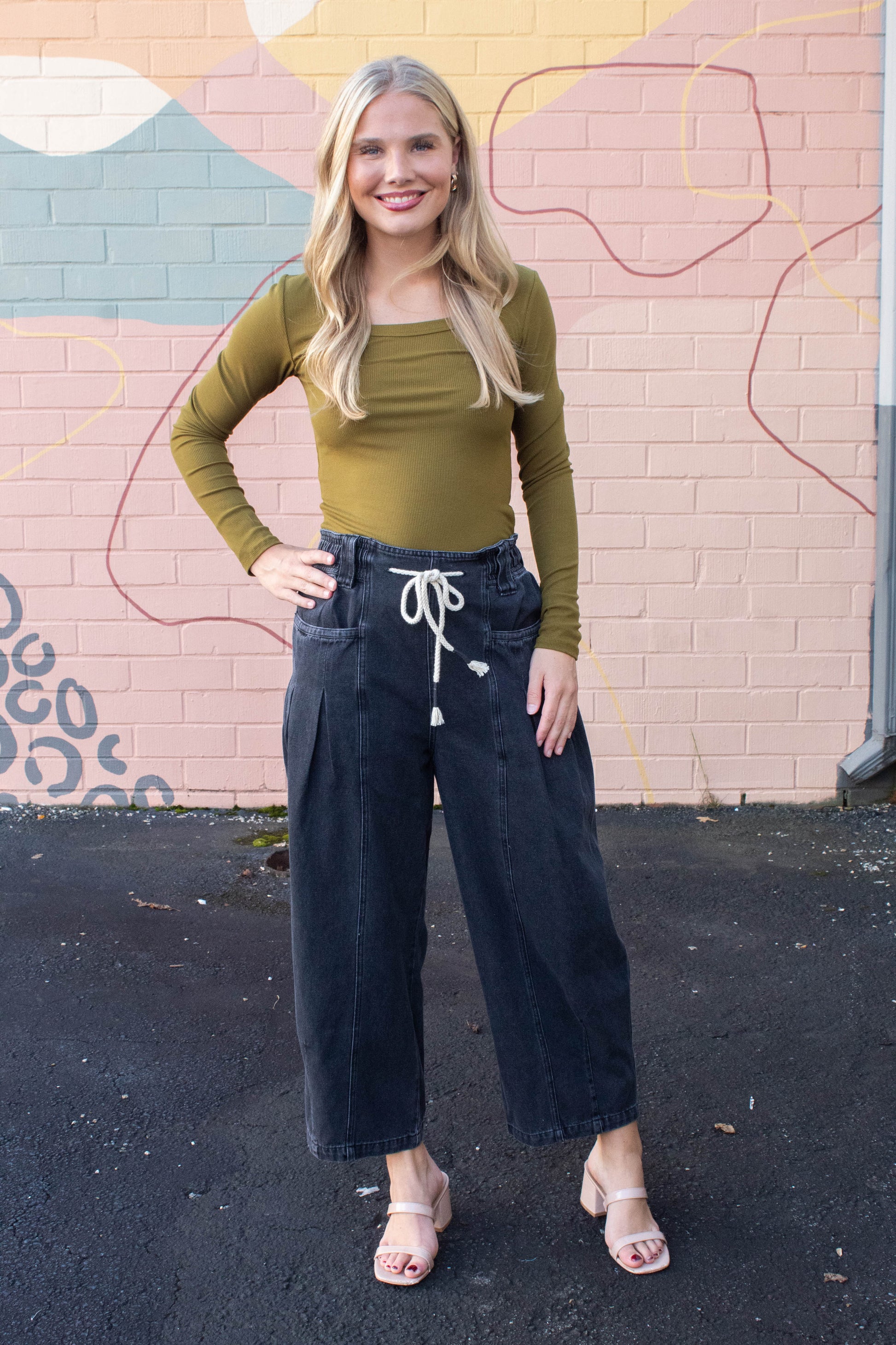  Lilah Slim Fit Ribbed Top, Camo Green
