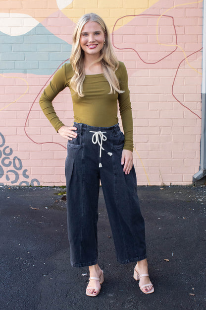  Lilah Slim Fit Ribbed Top, Camo Green