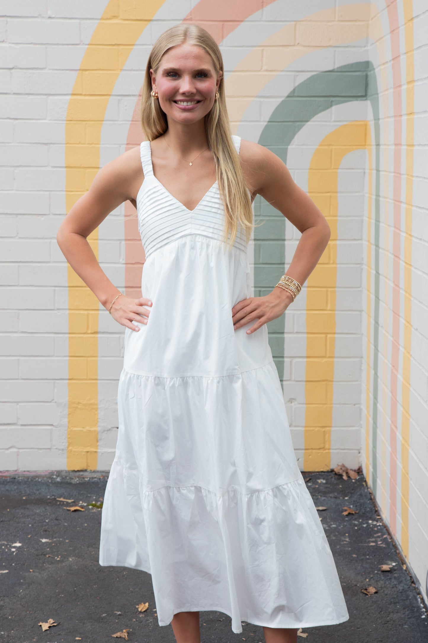  Lena Pintuck Detail Maxi Dress, Off White