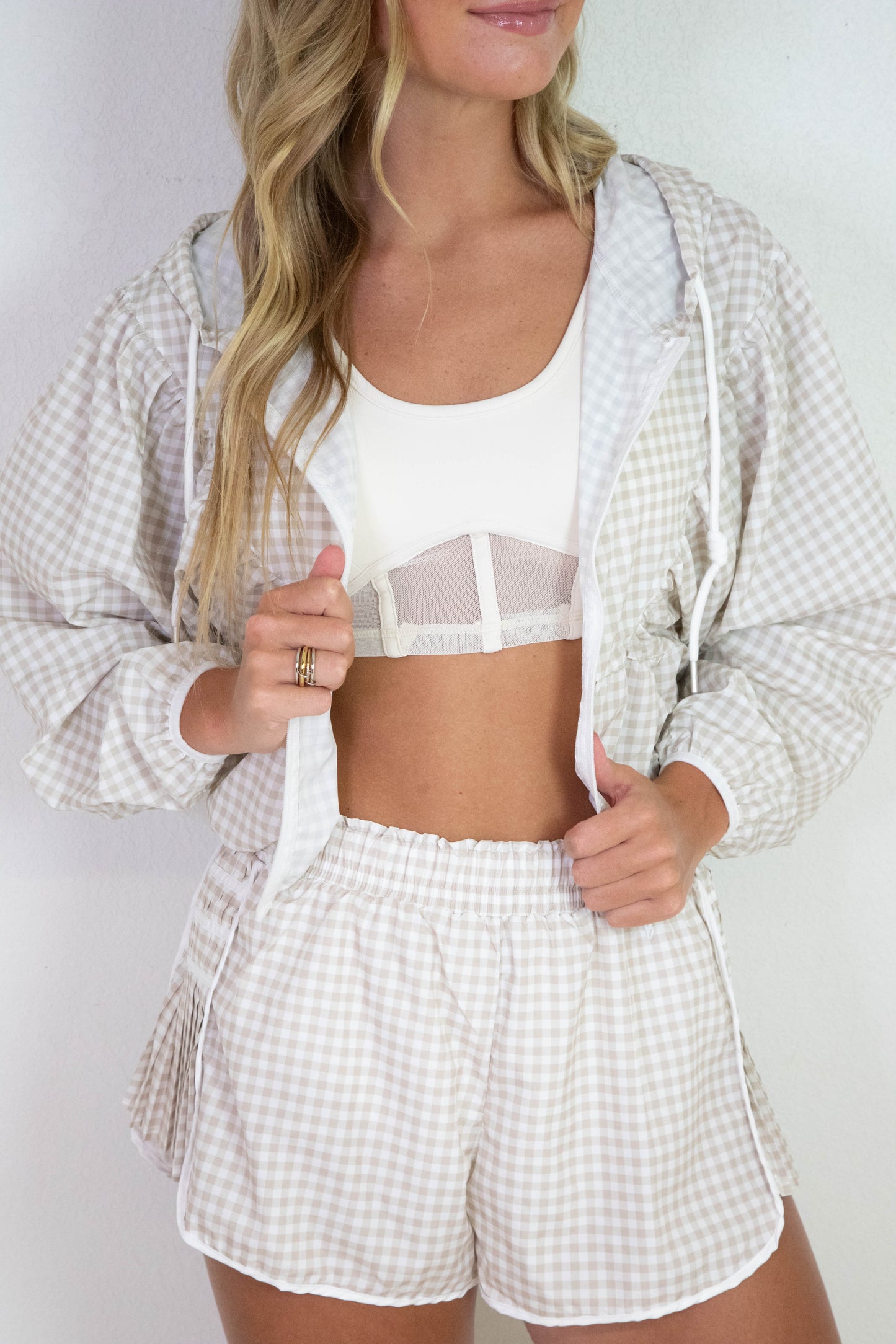  Marin Lightweight Gingham Print Jacket, Beige Gingham