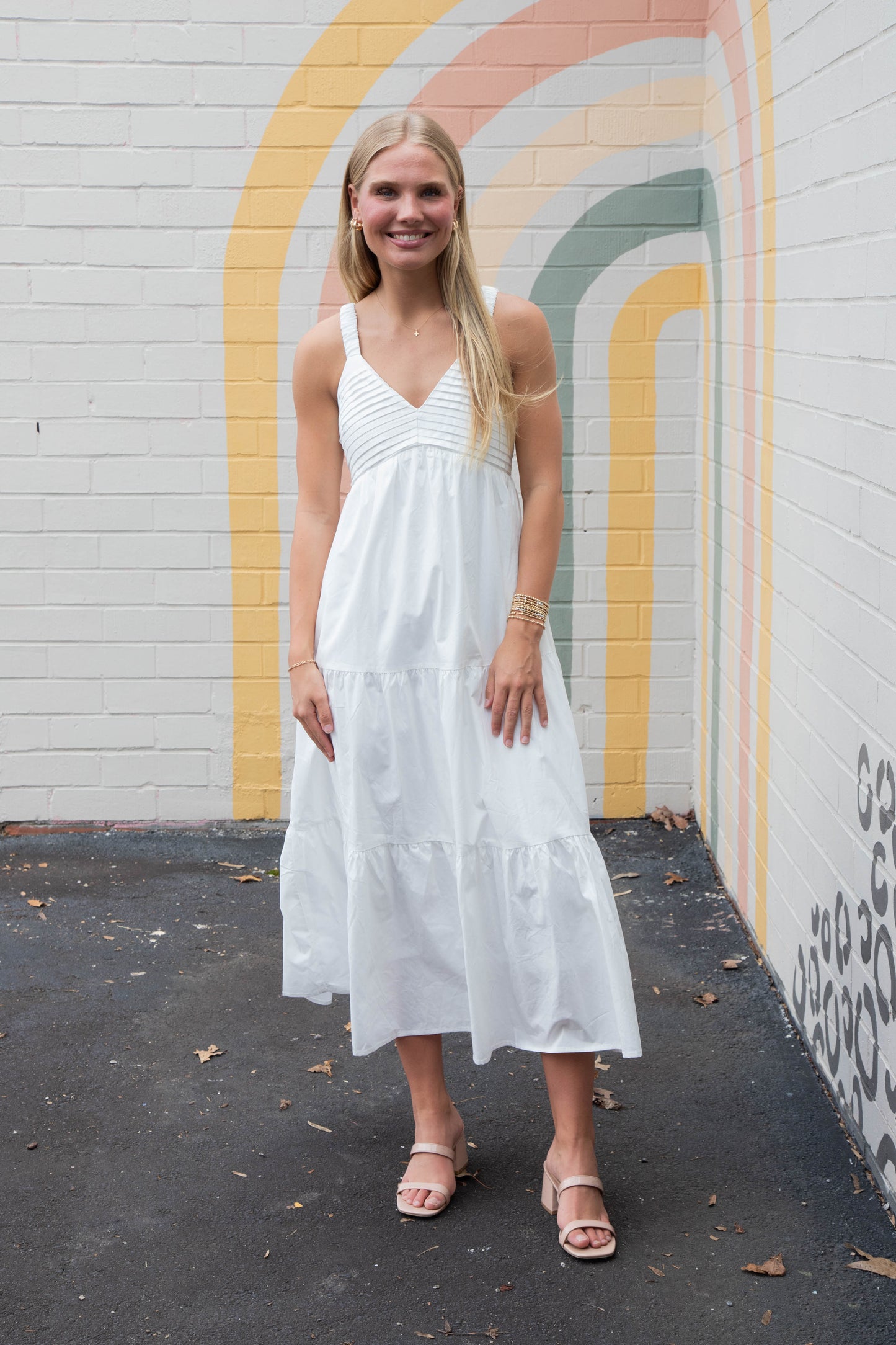  Lena Pintuck Detail Maxi Dress, Off White
