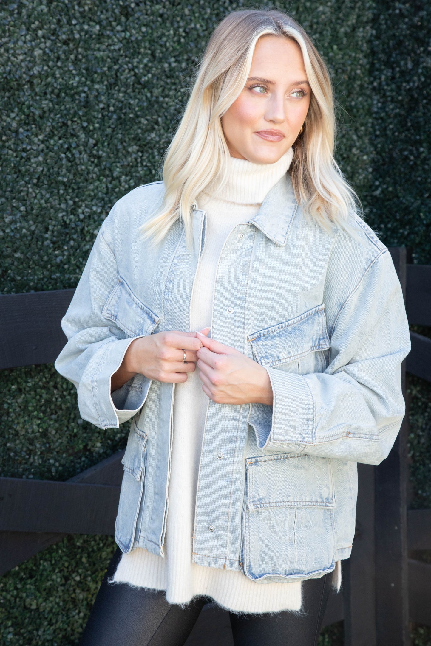  Kimora Multi Pocket Denim Jacket, Light Wash