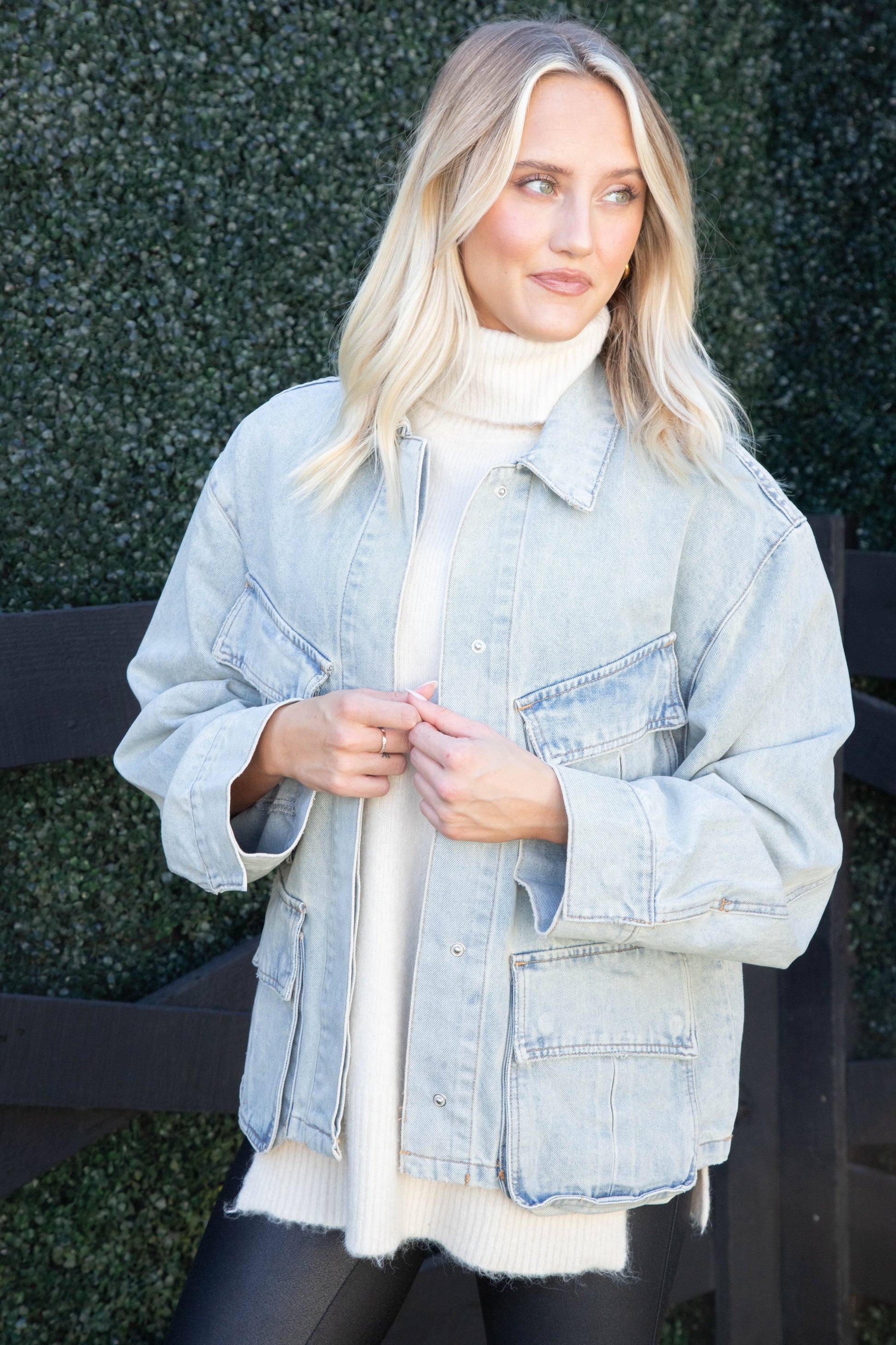  Kimora Multi Pocket Denim Jacket, Light Wash