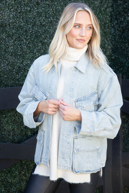  Kimora Multi Pocket Denim Jacket, Light Wash