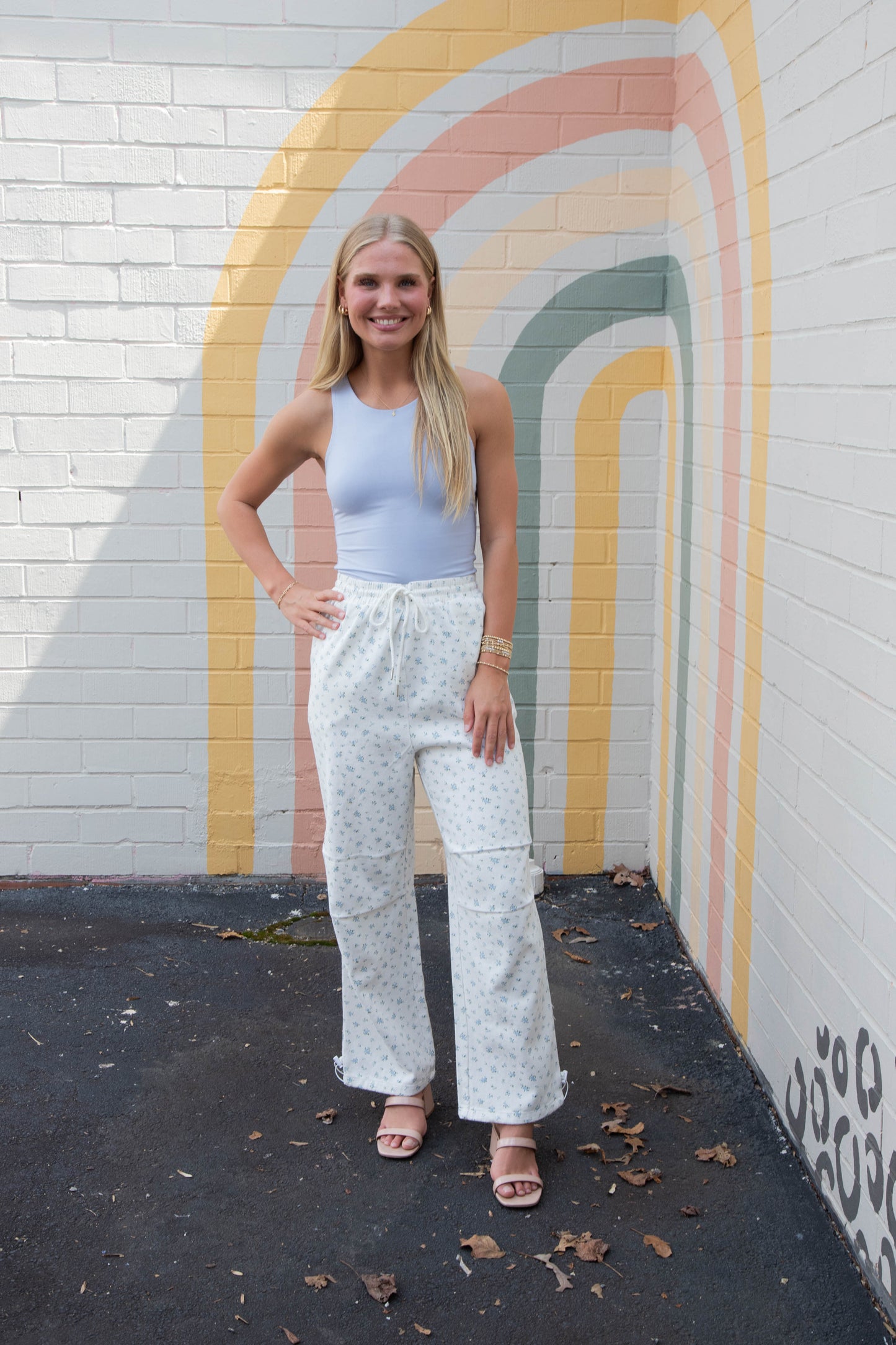  Dakota Floral Cotton Parachute Pants, White