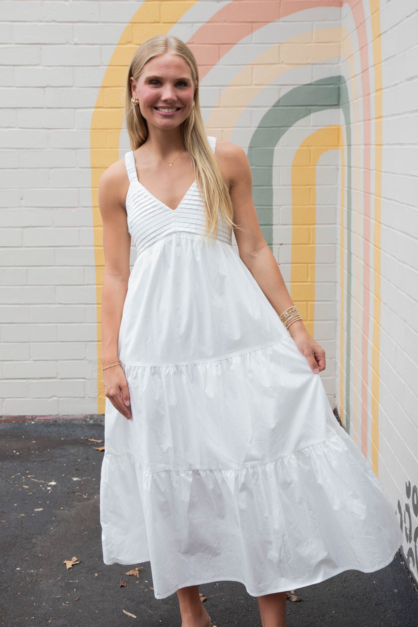  Lena Pintuck Detail Maxi Dress, Off White