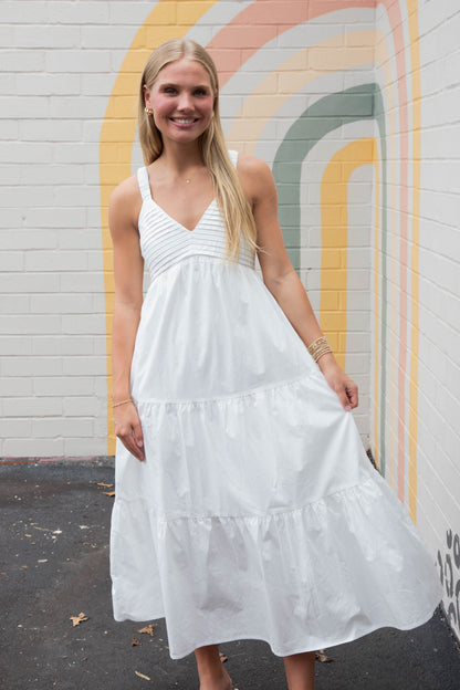  Lena Pintuck Detail Maxi Dress, Off White