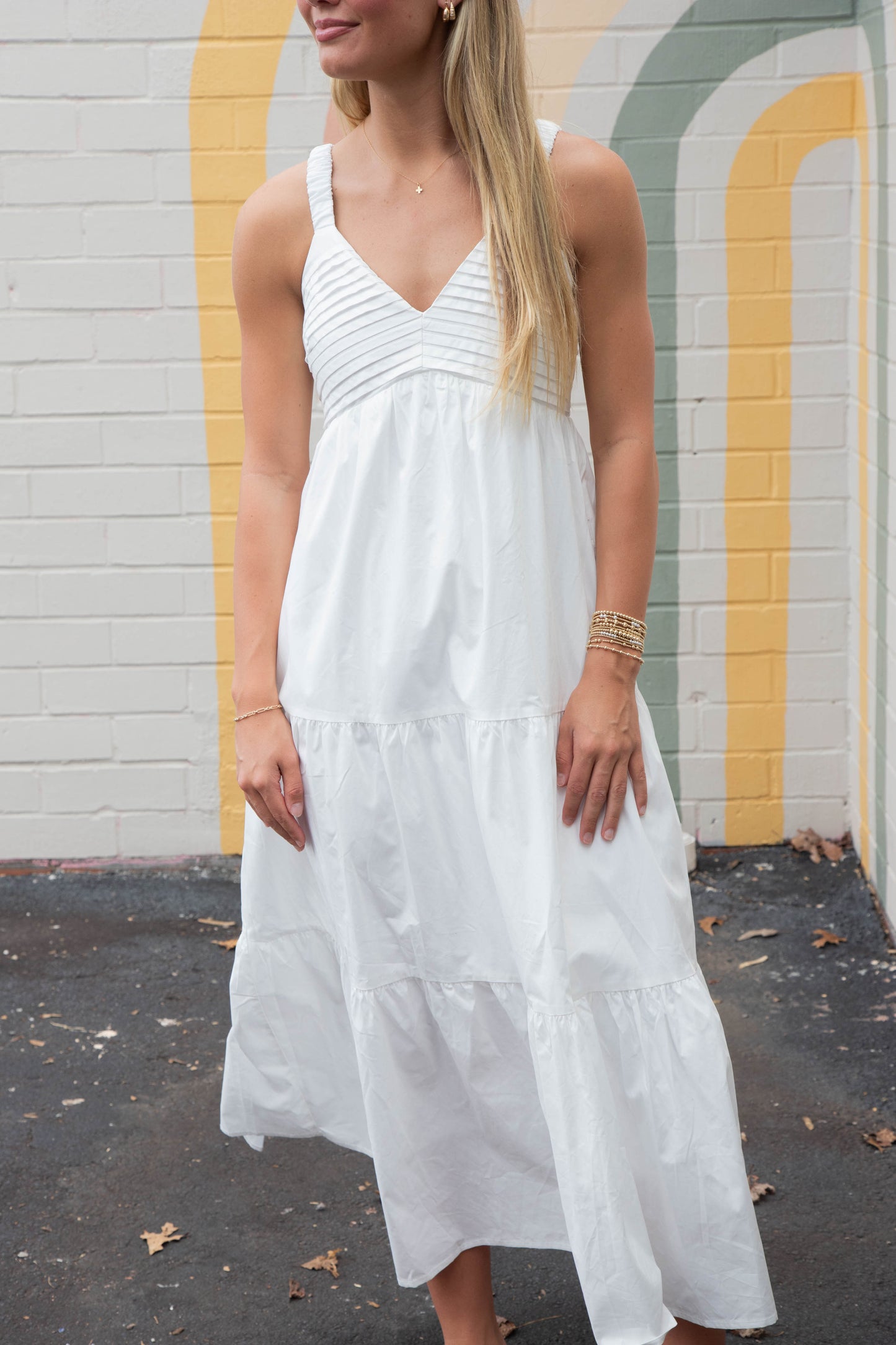  Lena Pintuck Detail Maxi Dress, Off White