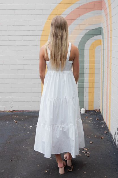  Lena Pintuck Detail Maxi Dress, Off White