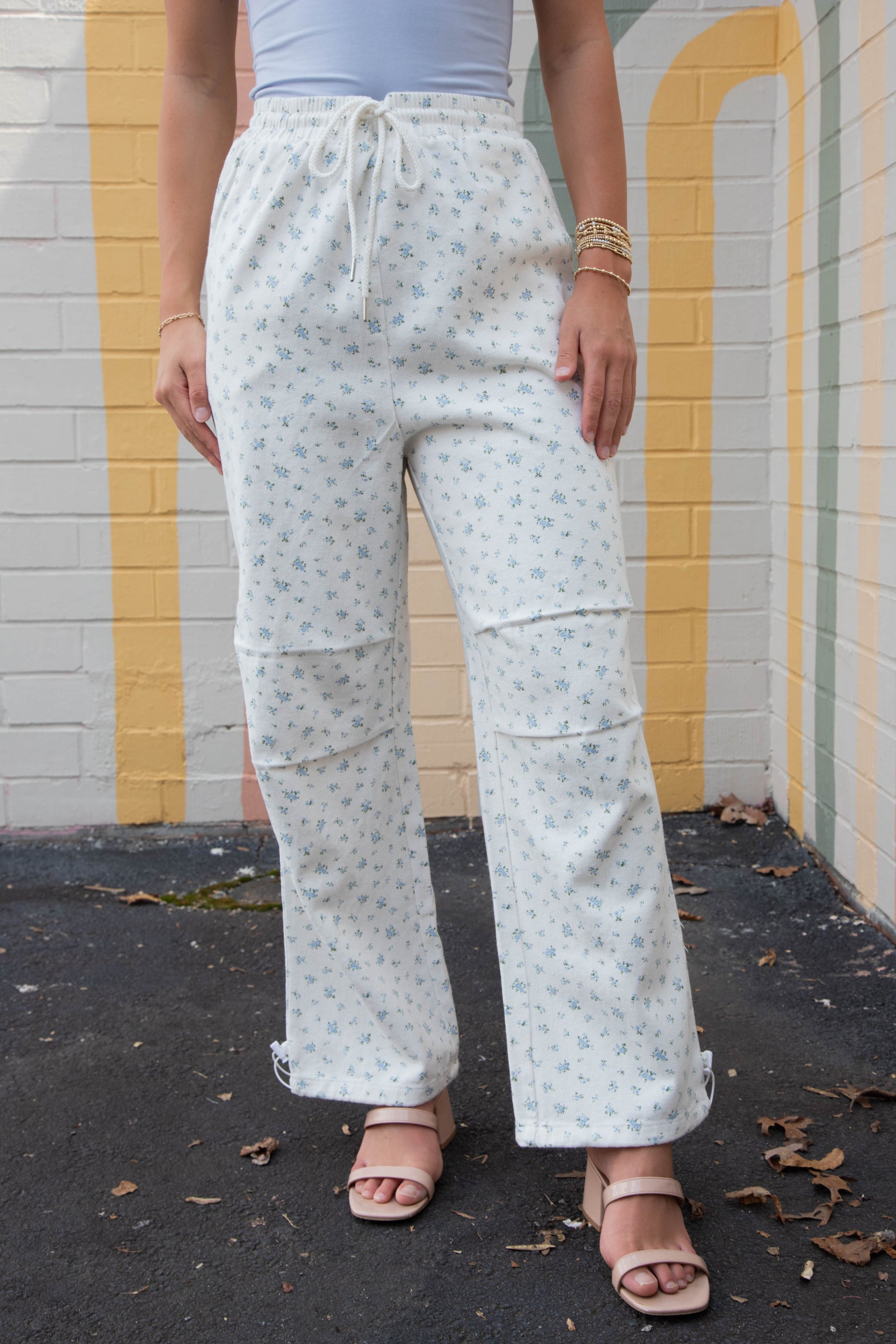 Dakota Floral Cotton Parachute Pants, White