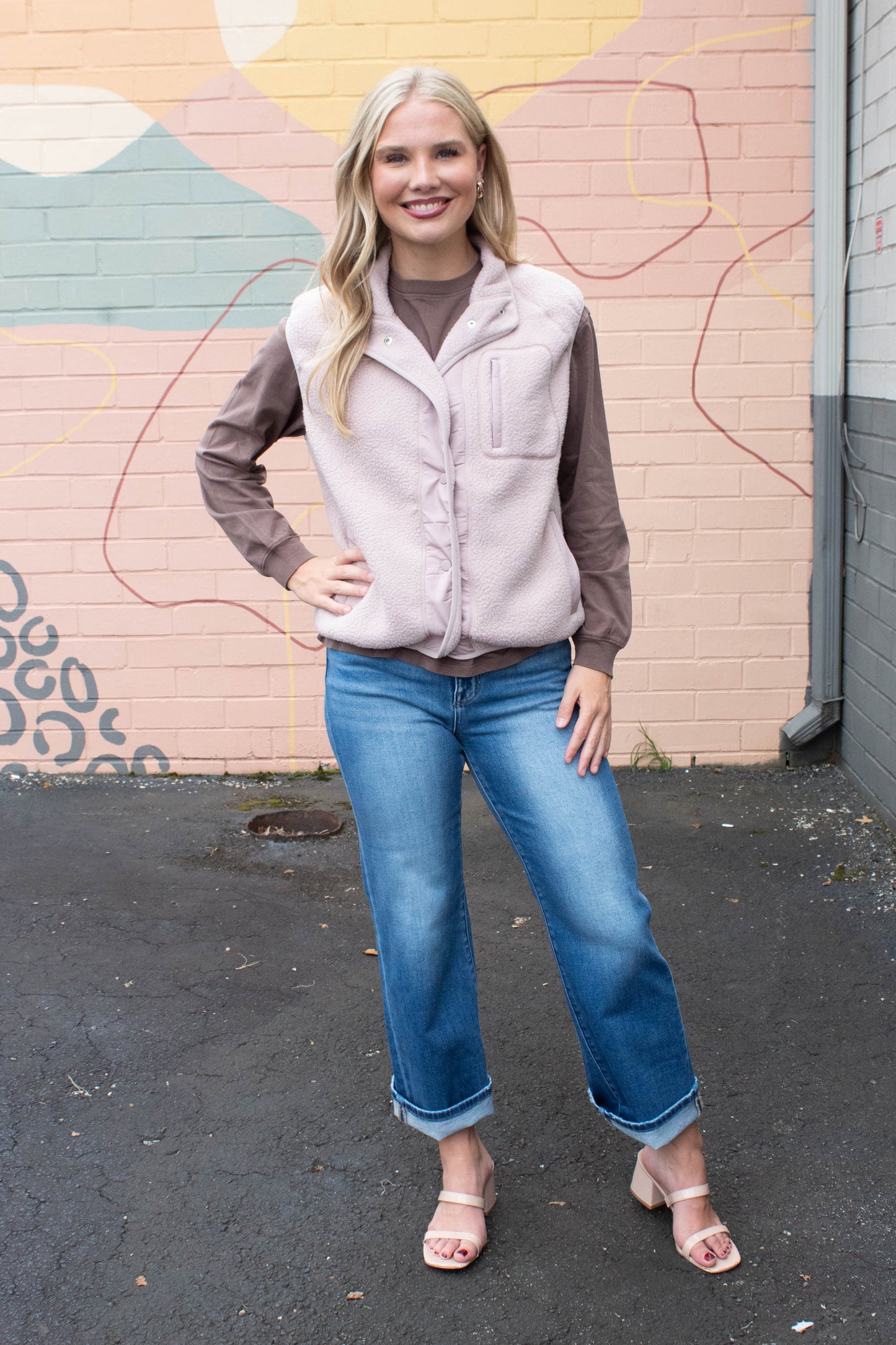 Be Cool Elena Fleece Button Up Vest, Blush