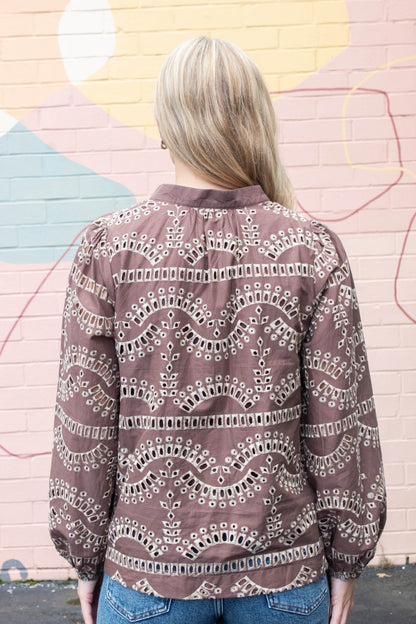  Daphne Eyelet Embroidered Blouse, Mocha