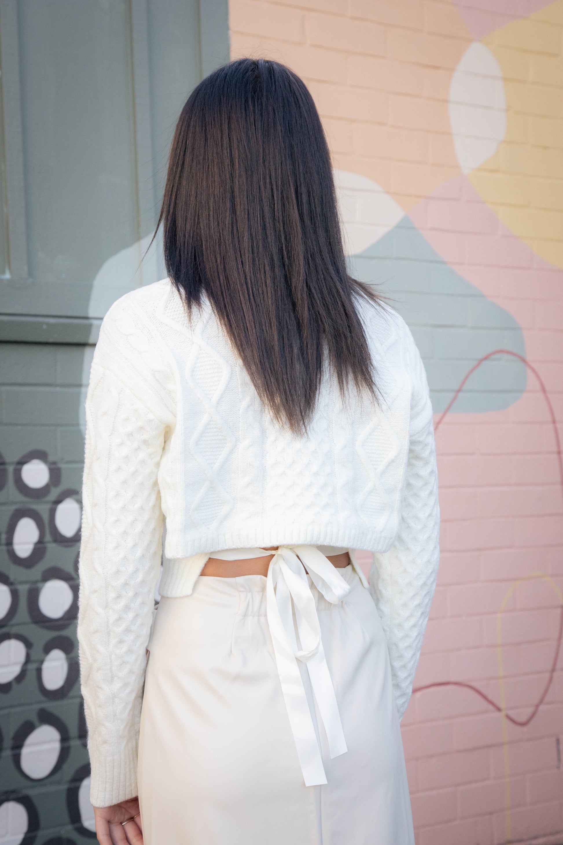  Kessie Cable Knit Sweater, Whisper White | Steve Madden