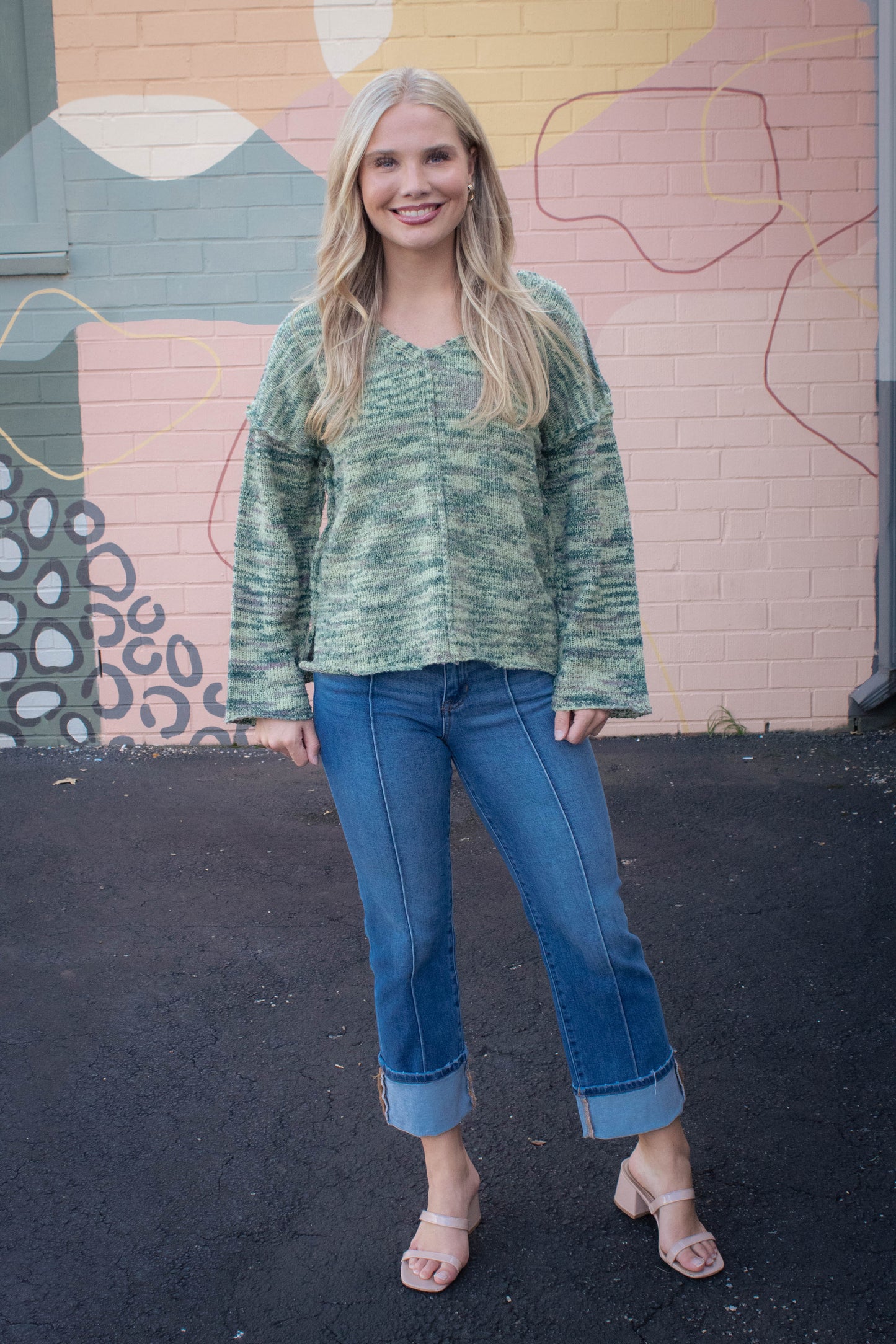  Mavis Seam Detail Sweater, Green Mix