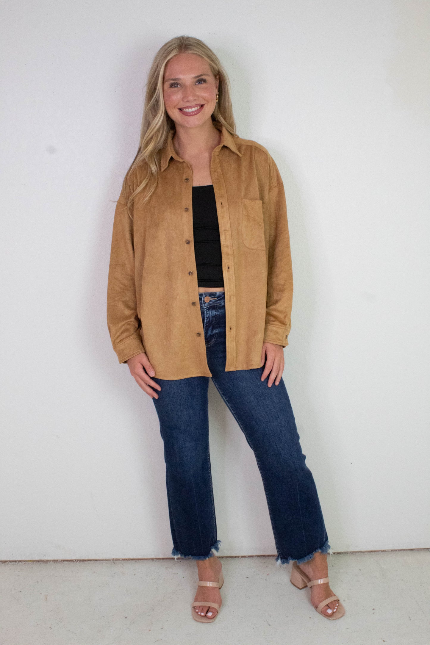  Gloria Suede Collared Shirt, Ginger