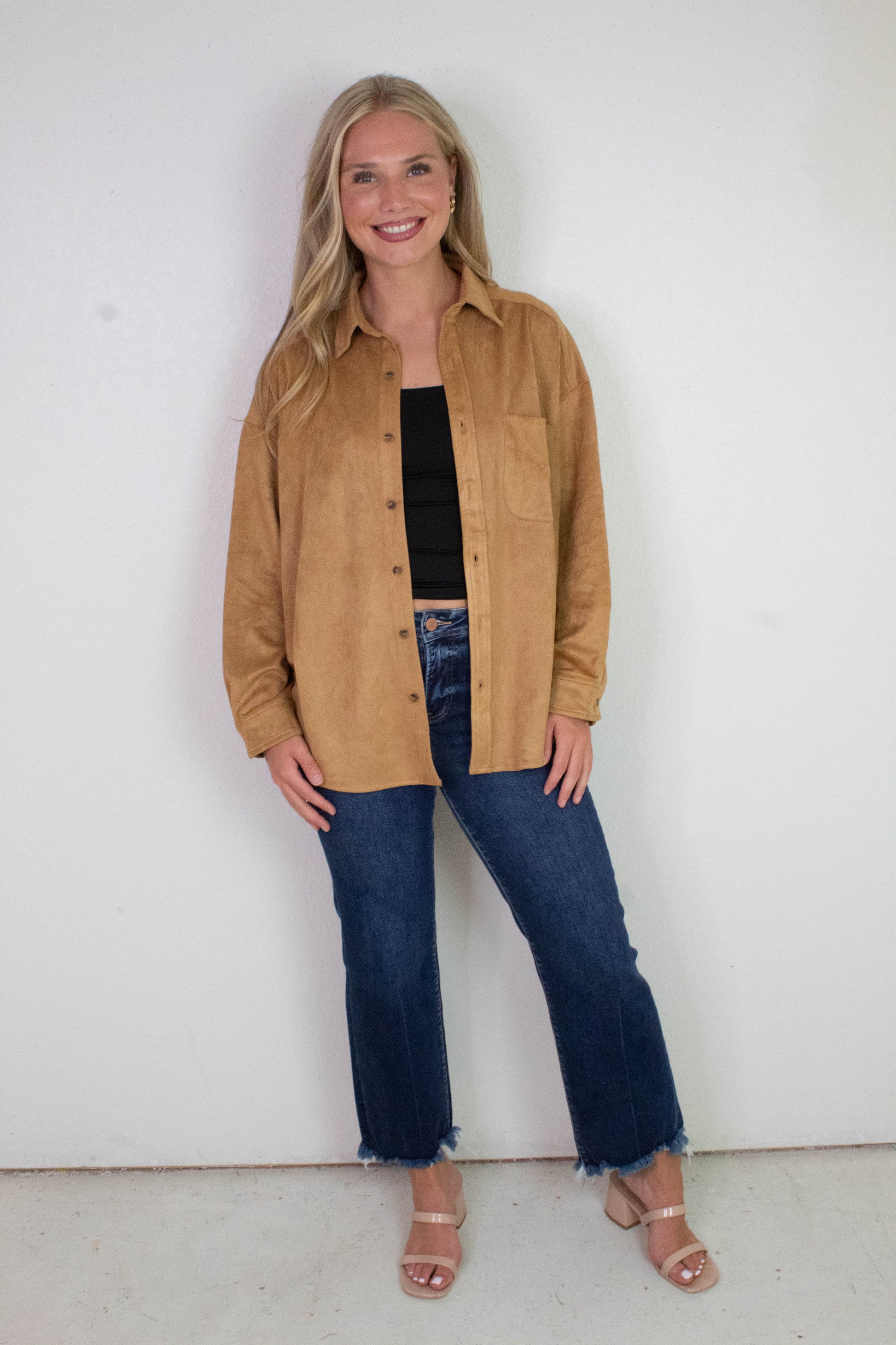  Gloria Suede Collared Shirt, Ginger