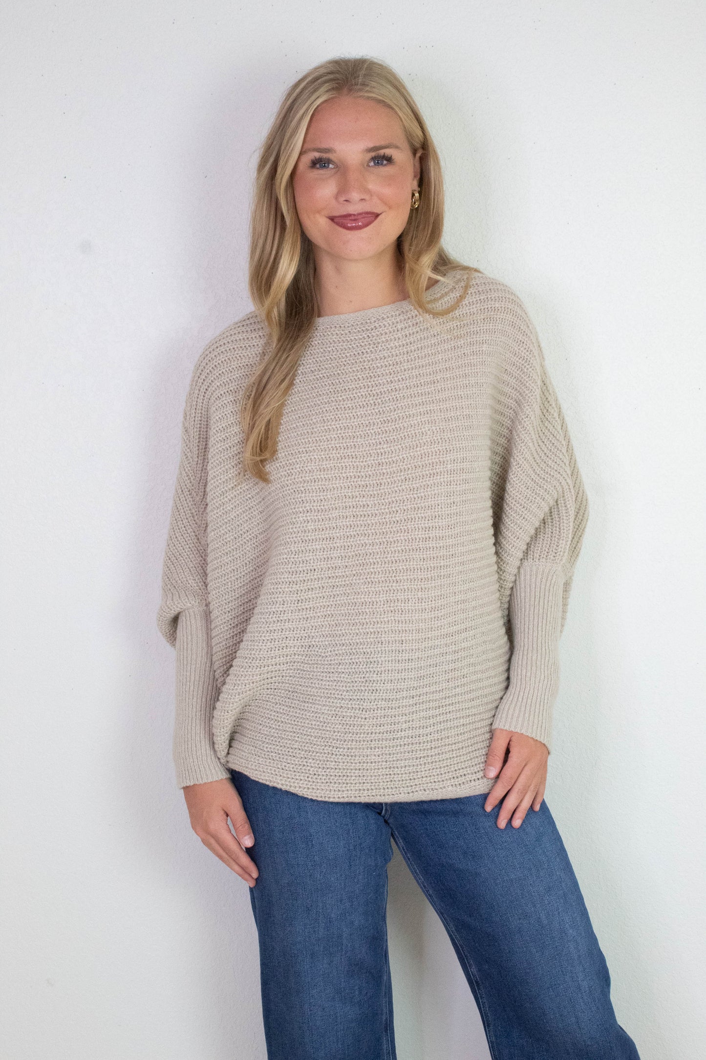  Lily Batwing Boat Neck Sweater, Light Taupe