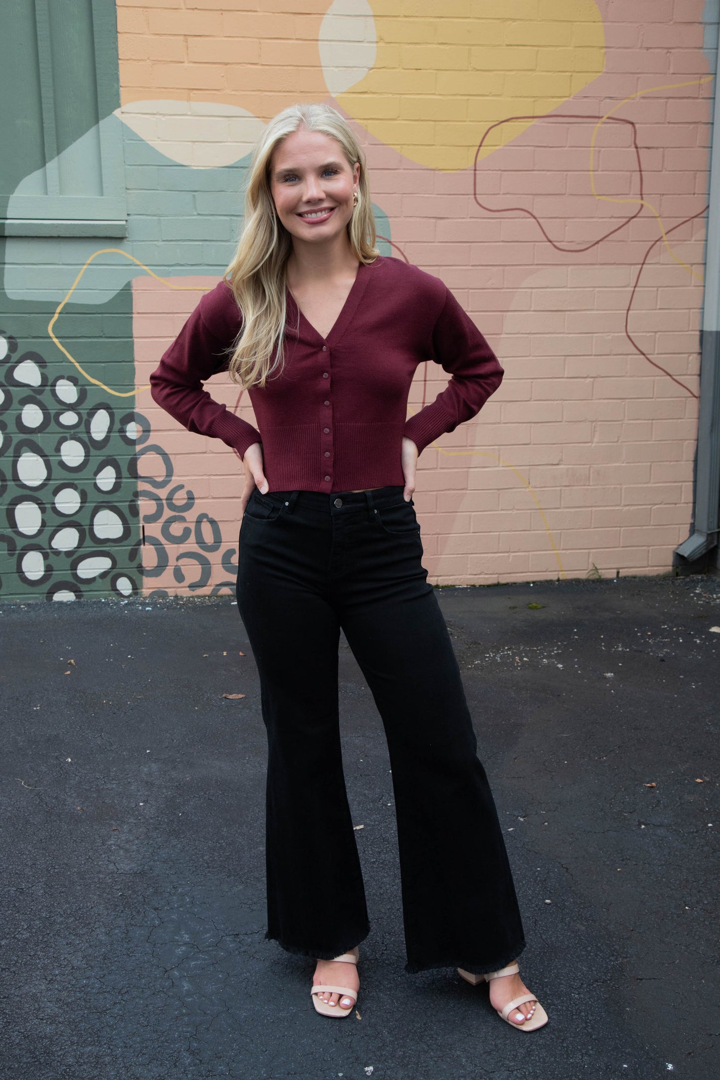  Lauryn V-Neck Cardigan, Wine | Steve Madden