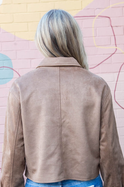  Cleo Suede Collared Jacket, Camel