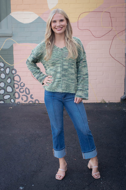  Mavis Seam Detail Sweater, Green Mix