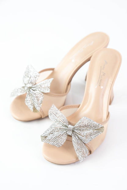  Valley Rhinestone Bow Heel, Nude Mesh