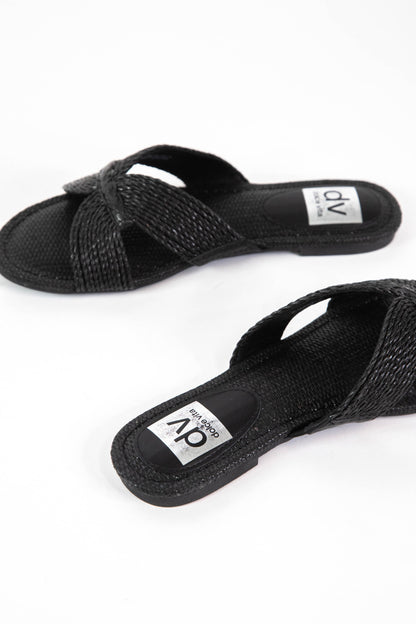  Geeya Flat Slide Sandal, Black Raffia | DV By Dolce Vita