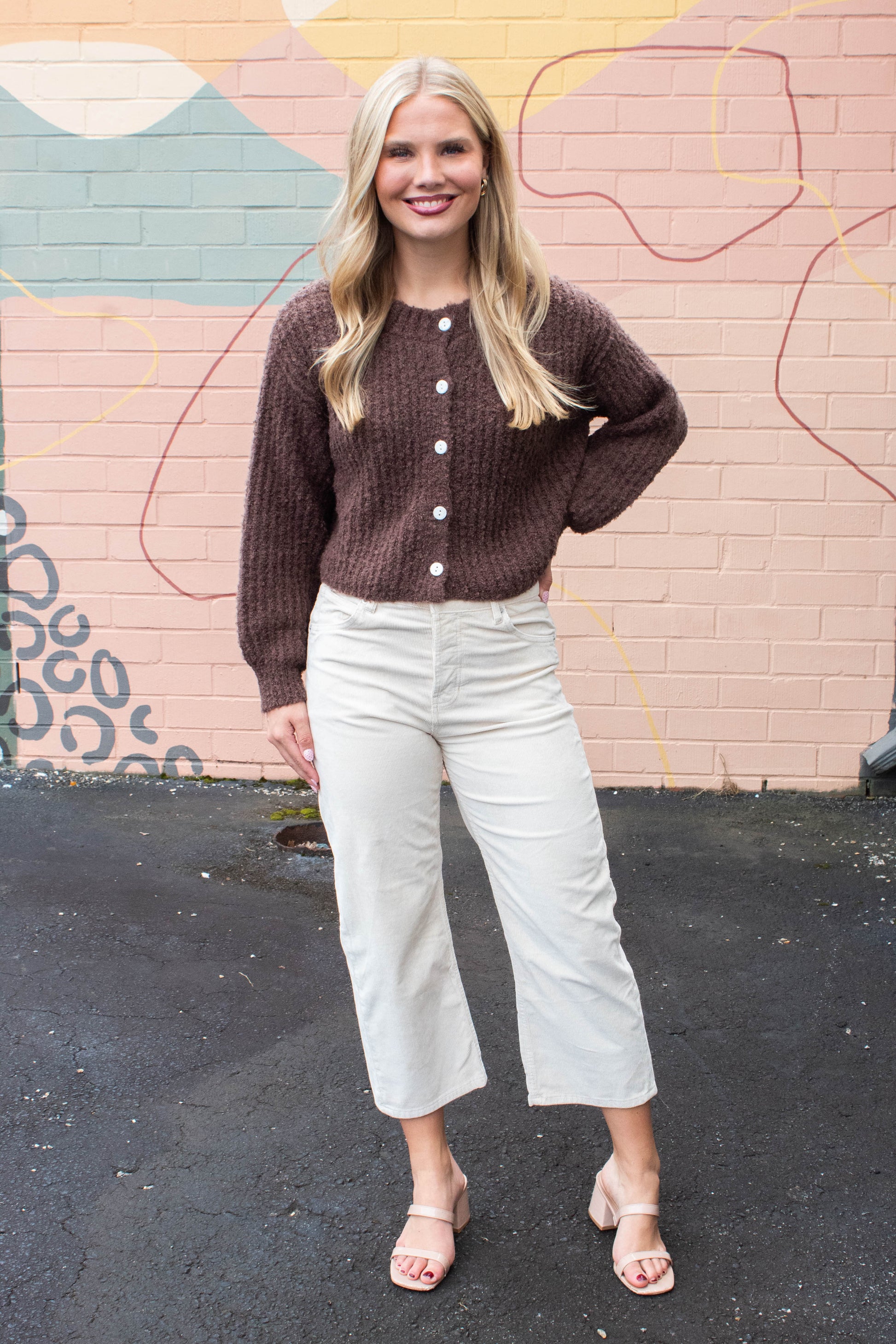  Emberly Fluffy Knit Cardigan, Chestnut
