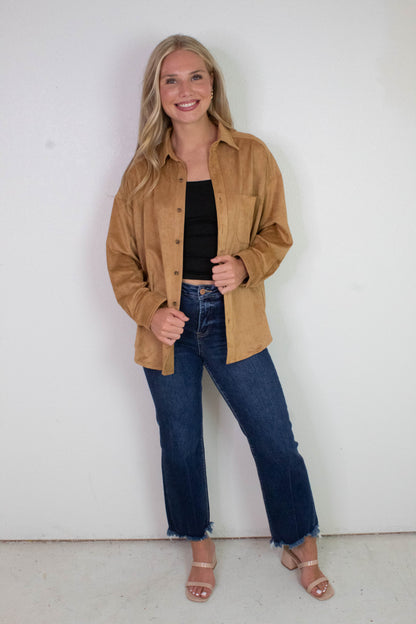  Gloria Suede Collared Shirt, Ginger