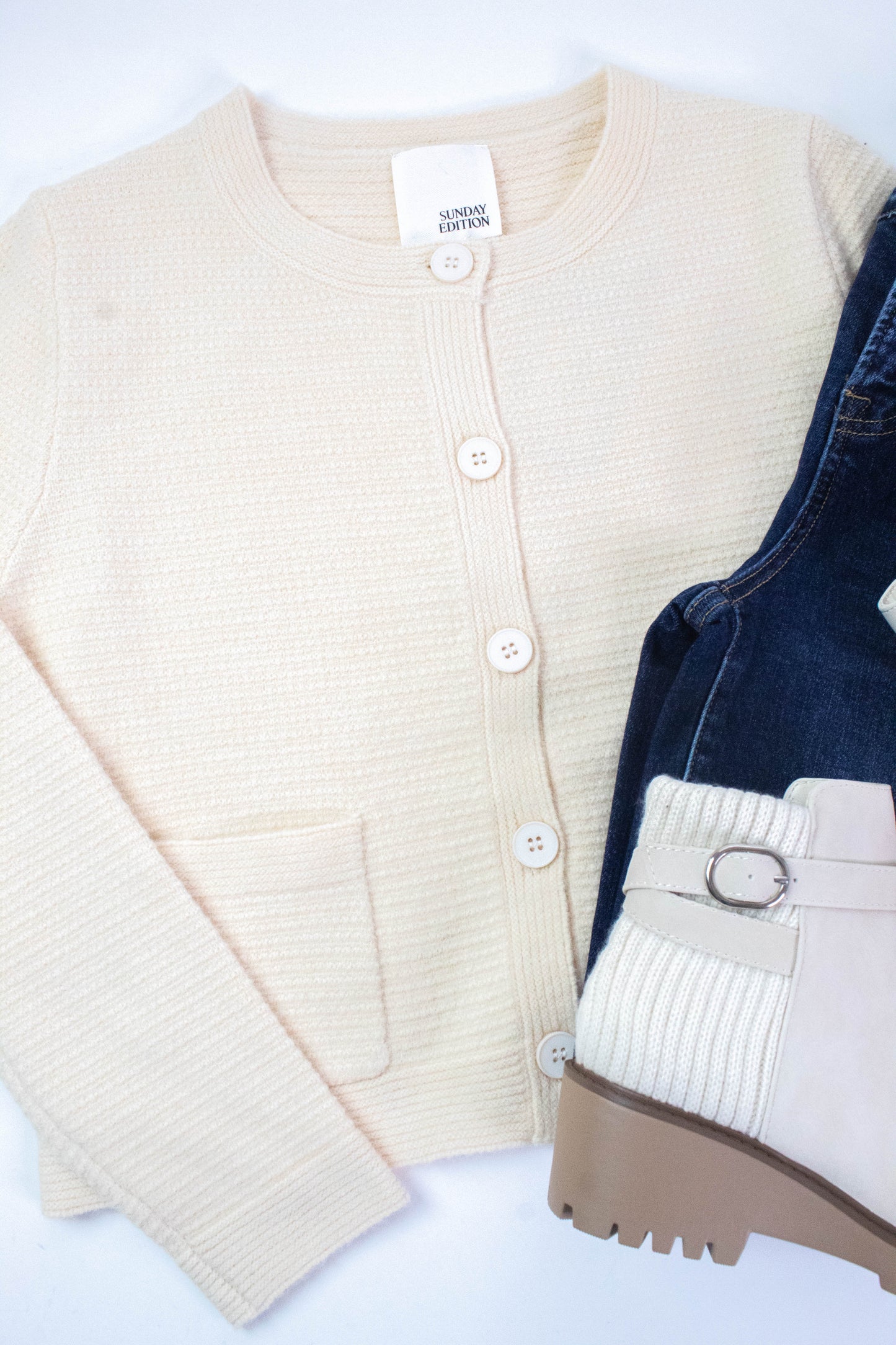  Eva Button Up Sweater Cardigan, Butter