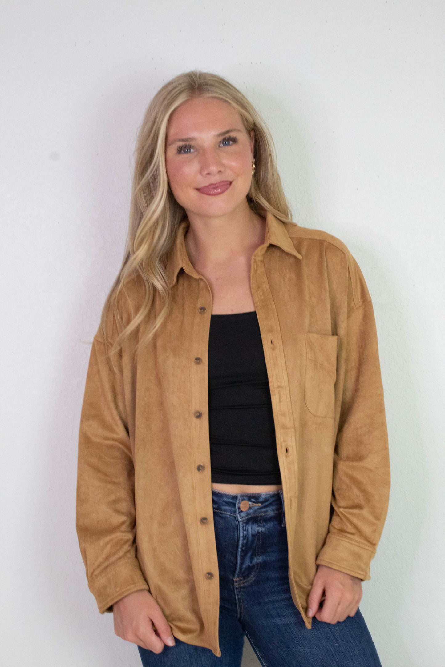  Gloria Suede Collared Shirt, Ginger