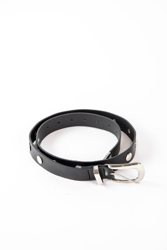  Uma Flat Metallic Rivet Belt, Black