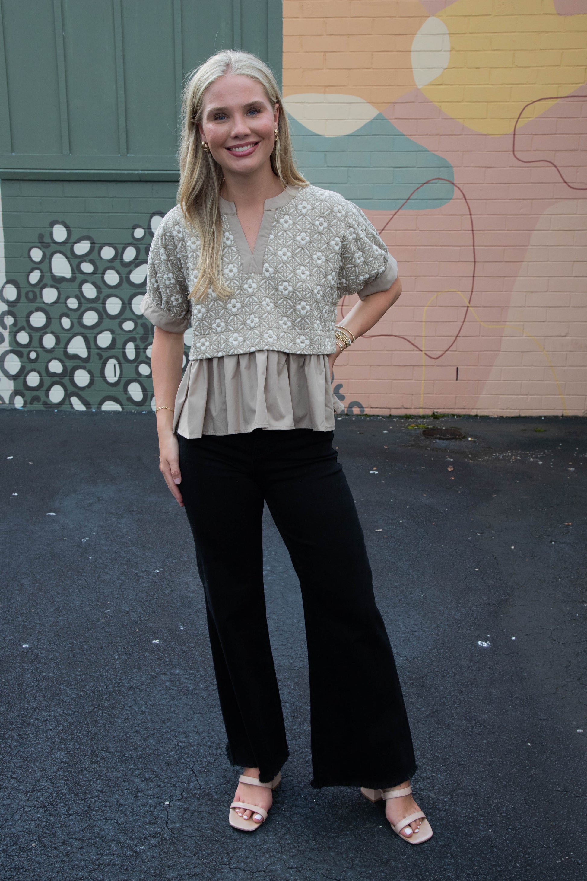  Harriet Mix Media Peplum Top, Mocha