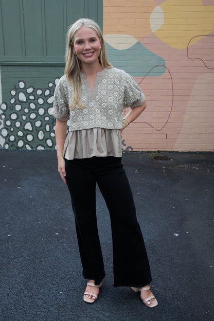  Harriet Mix Media Peplum Top, Mocha