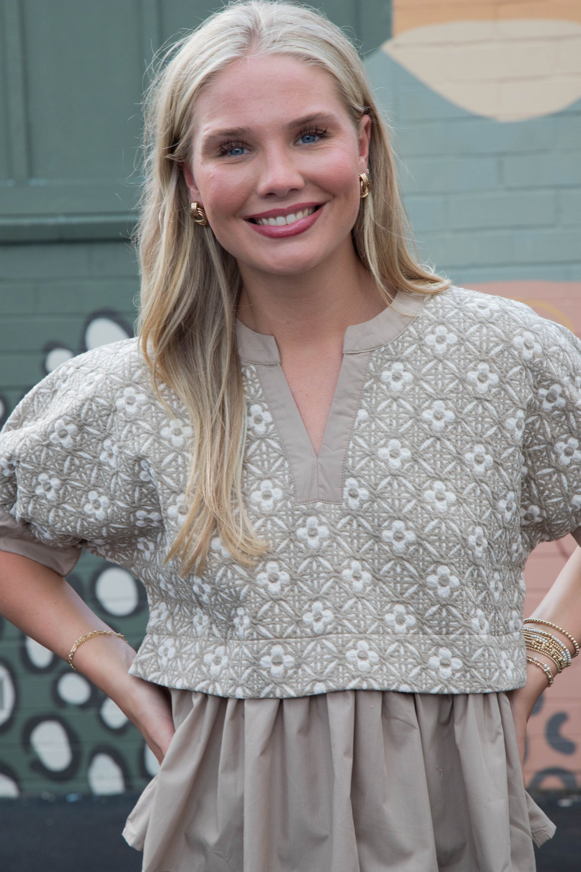  Harriet Mix Media Peplum Top, Mocha