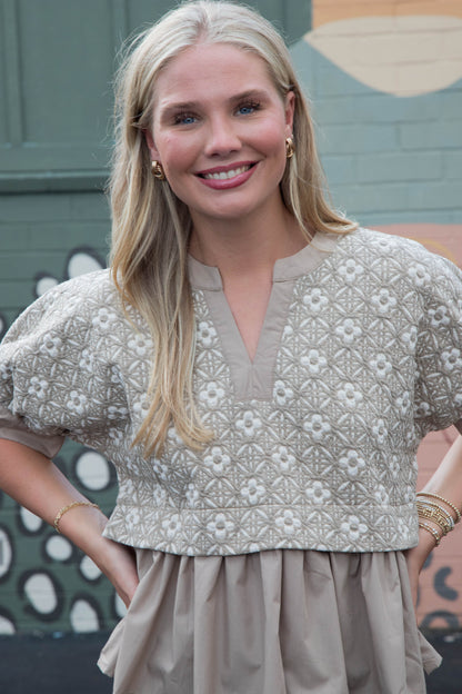  Harriet Mix Media Peplum Top, Mocha