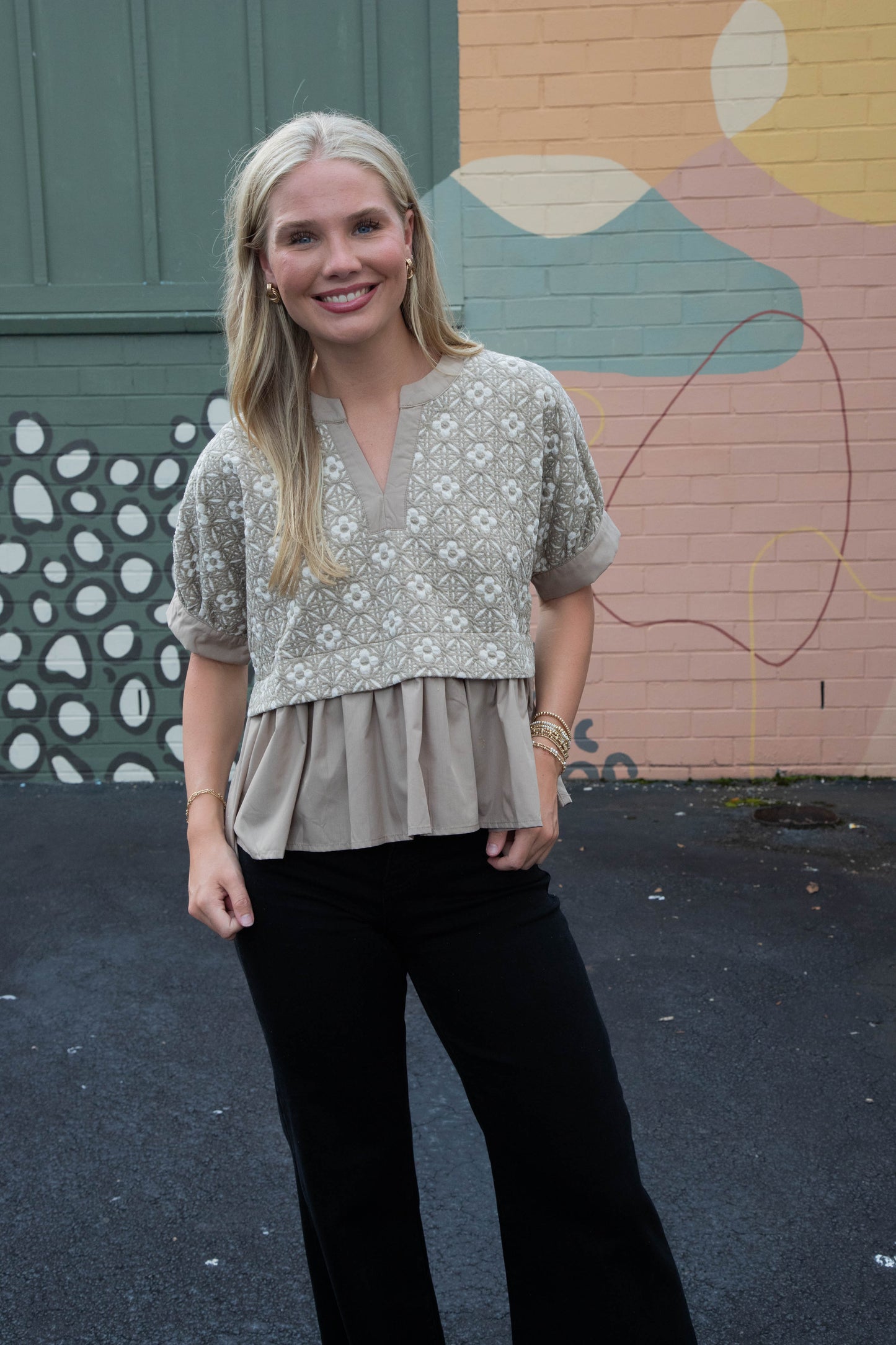  Harriet Mix Media Peplum Top, Mocha