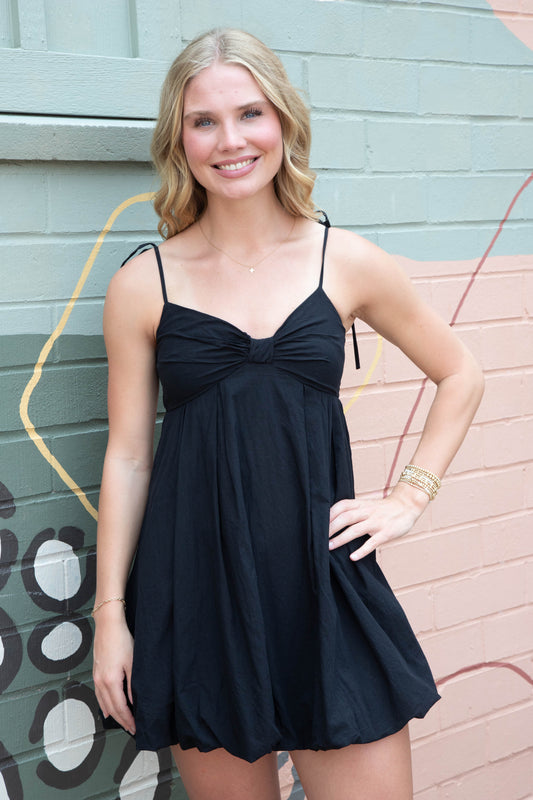  Fernanda Bow Front Bubble Hem Dress, Black