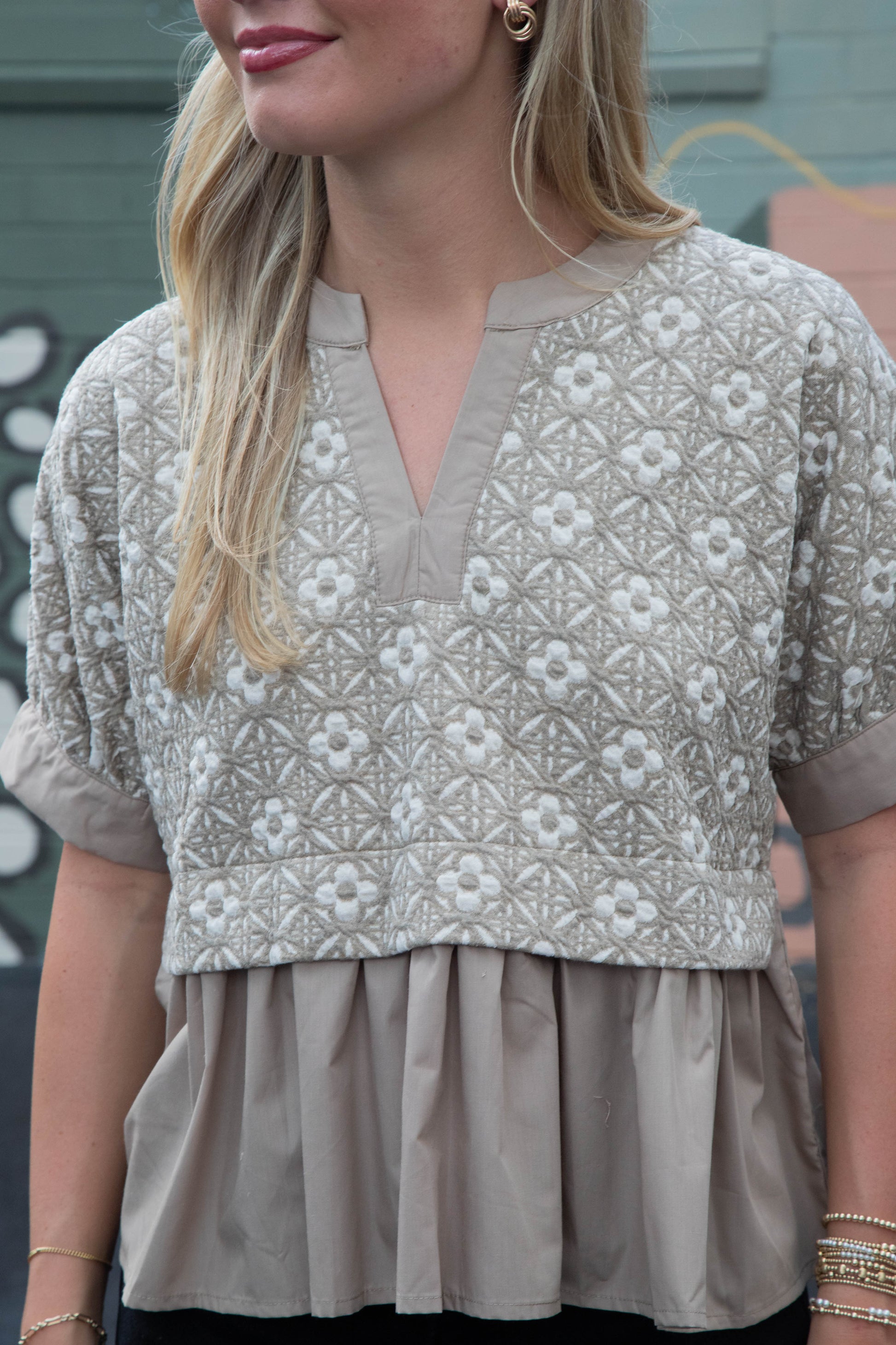  Harriet Mix Media Peplum Top, Mocha