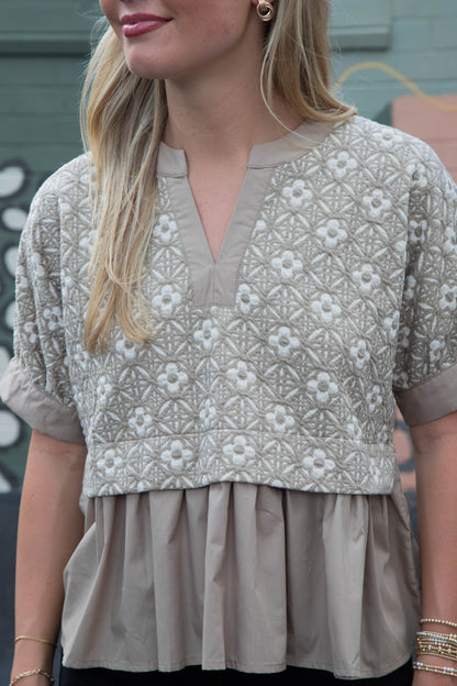  Harriet Mix Media Peplum Top, Mocha