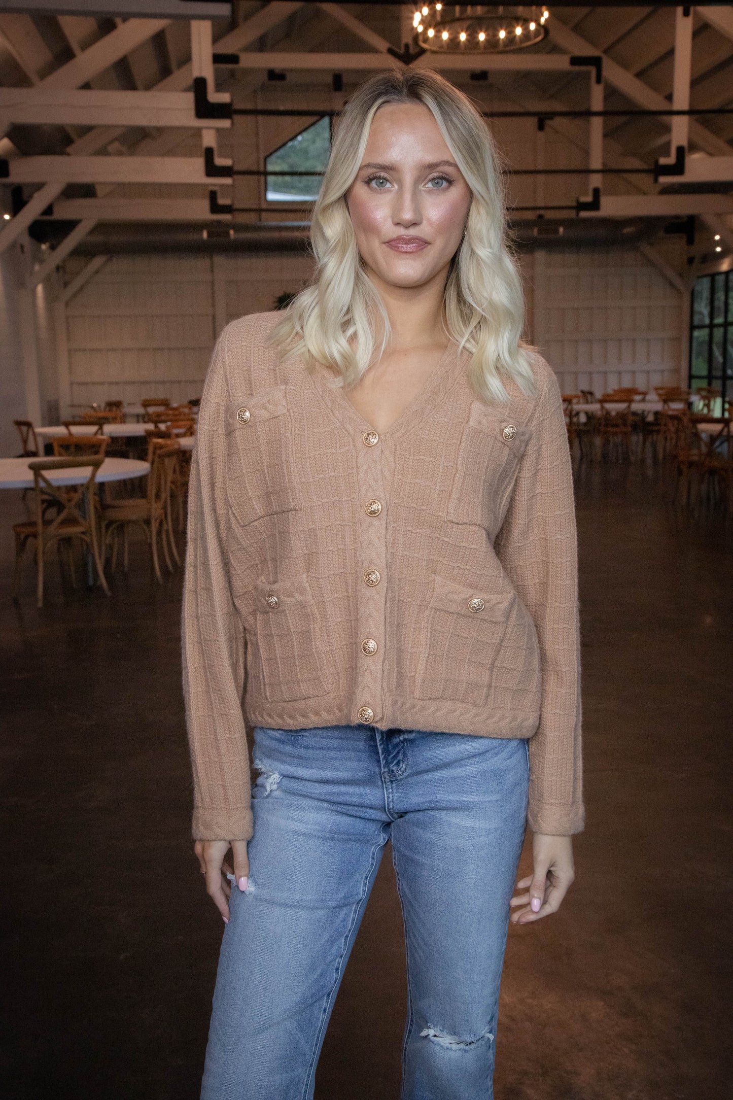  Liz Textured Button Up Cardigan, Camel
