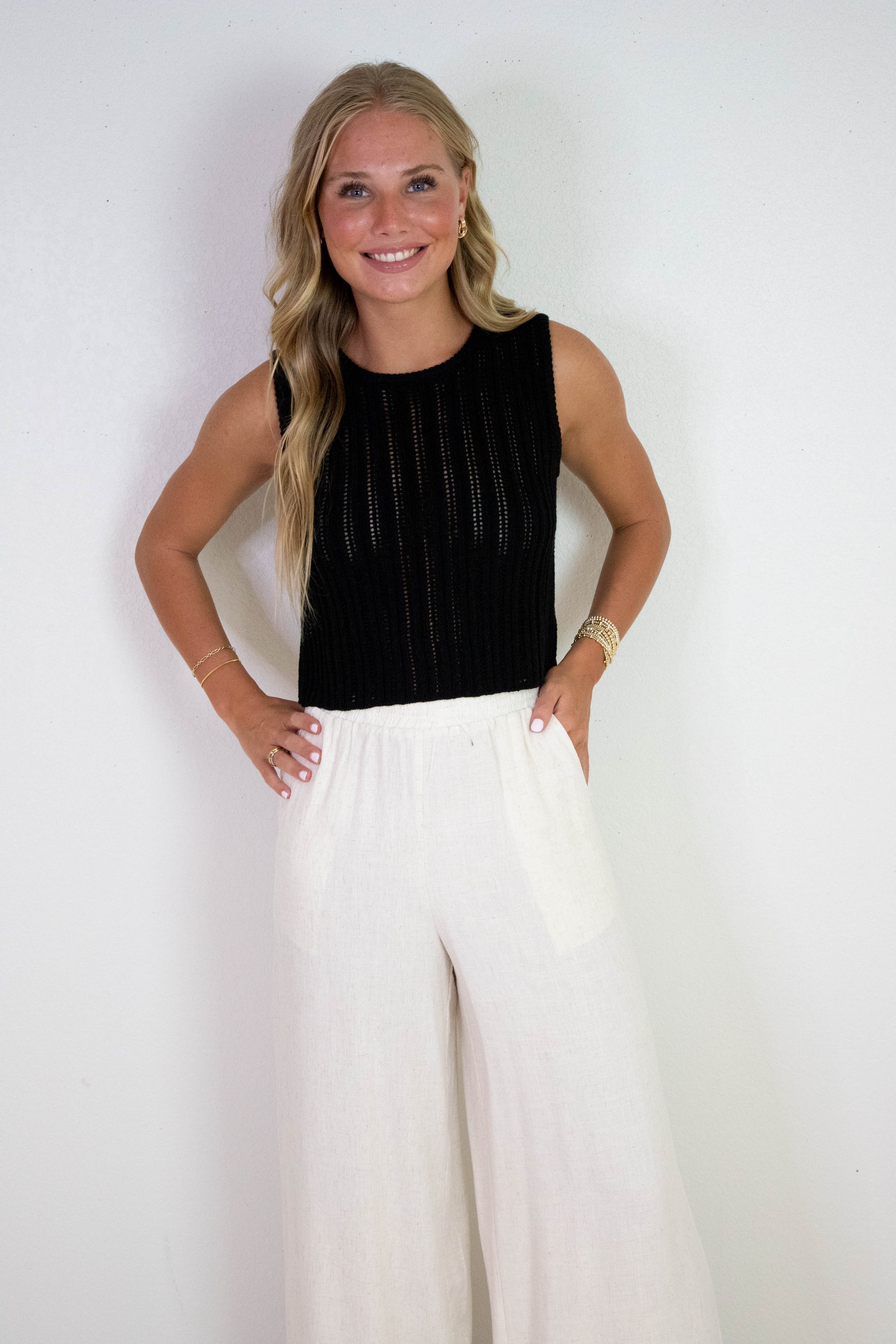  Sugarloaf Wavy Trim Elastic Pants, Oatmeal | Sadie & Sage