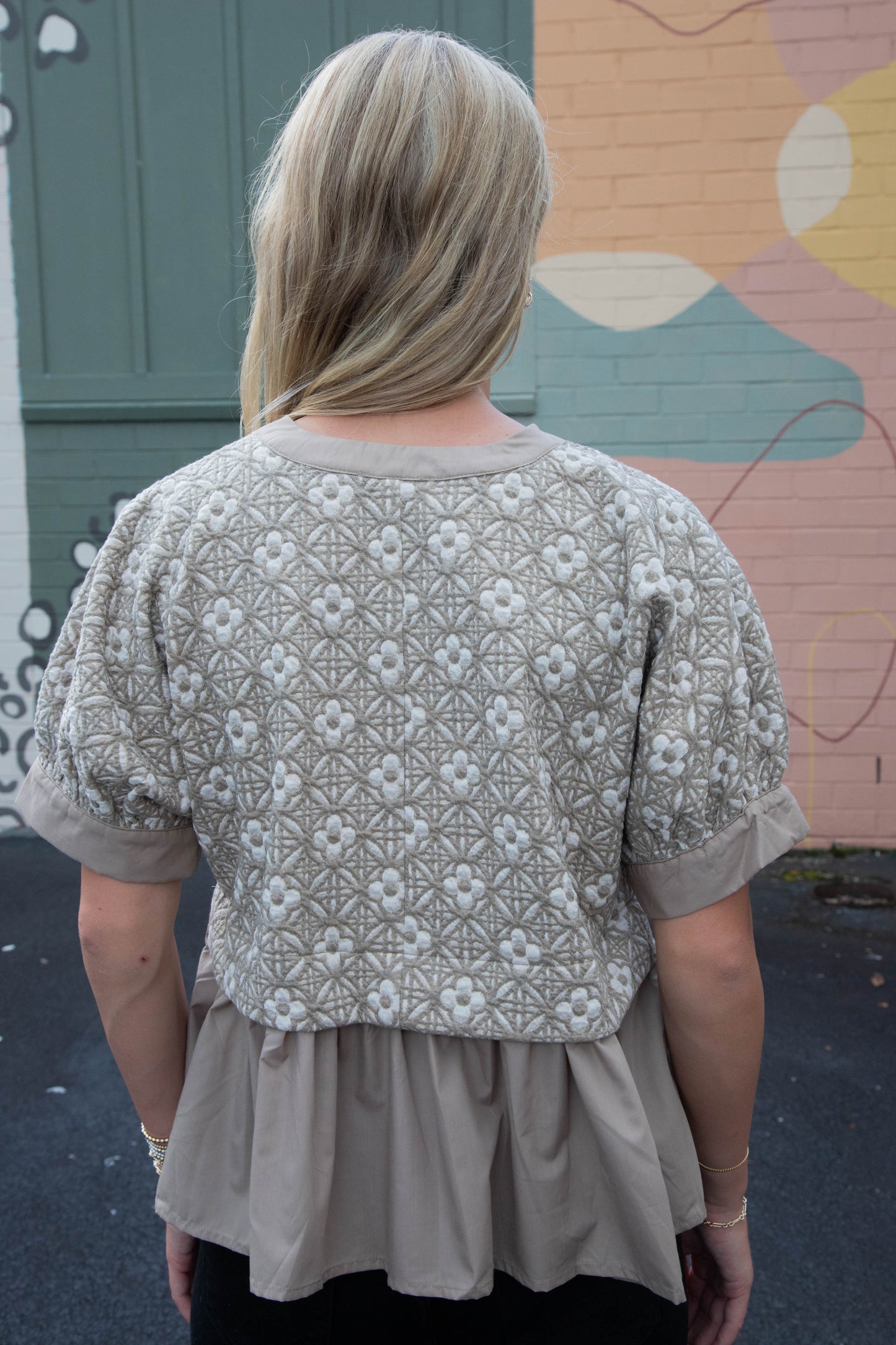  Harriet Mix Media Peplum Top, Mocha