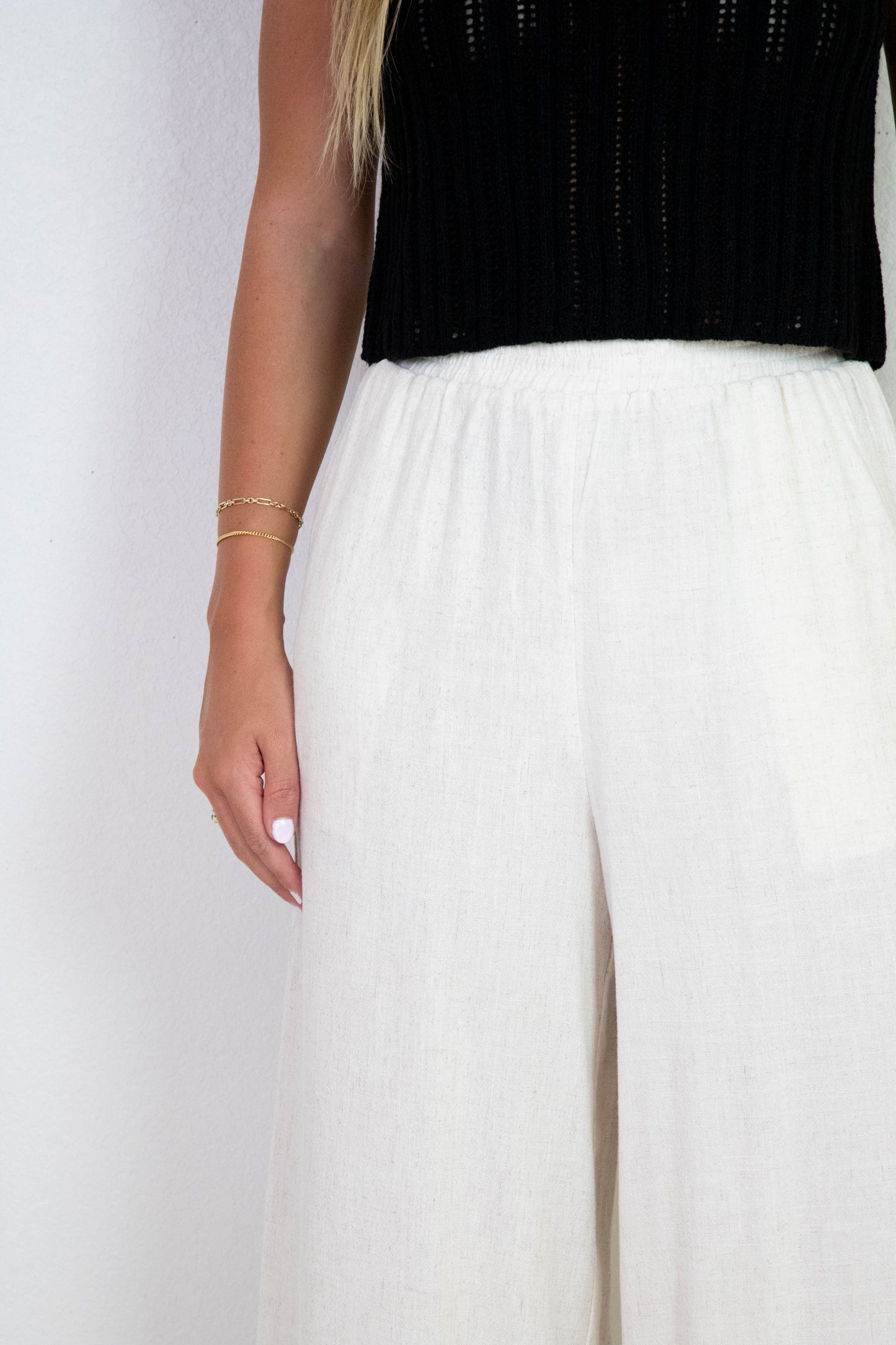  Sugarloaf Wavy Trim Elastic Pants, Oatmeal | Sadie & Sage