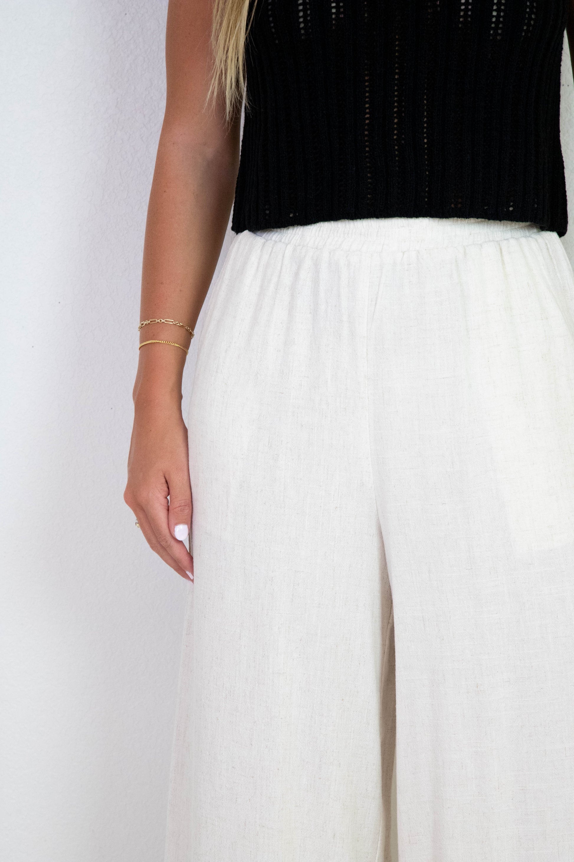  Sugarloaf Wavy Trim Elastic Pants, Oatmeal | Sadie & Sage