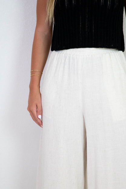  Sugarloaf Wavy Trim Elastic Pants, Oatmeal | Sadie & Sage