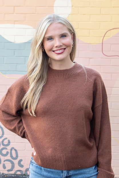  Madeline Pullover Crewneck Sweater, Chestnut